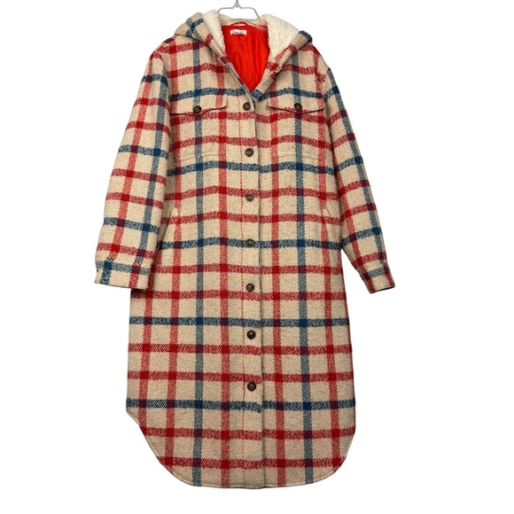 Sundance Plaid Days Long Hooded Button Long Coat - Picture 1 of 5